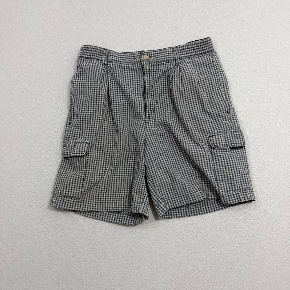 Vintage Pacific Beach Shorts Mens 34 Blue Gingham Plaid Pleated Cargo 90s Skater